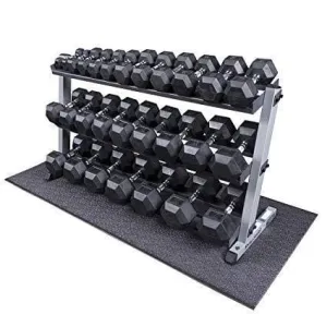 1-50kg Rubber Hexagonal "Class A" Dumbbell Set With TWO x 3-Tier Dumbbell Racks