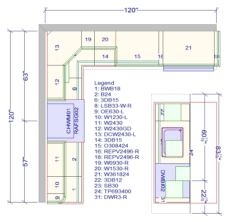 10x10 Kitchen Layout Design - Charleston Saddle Cabinets