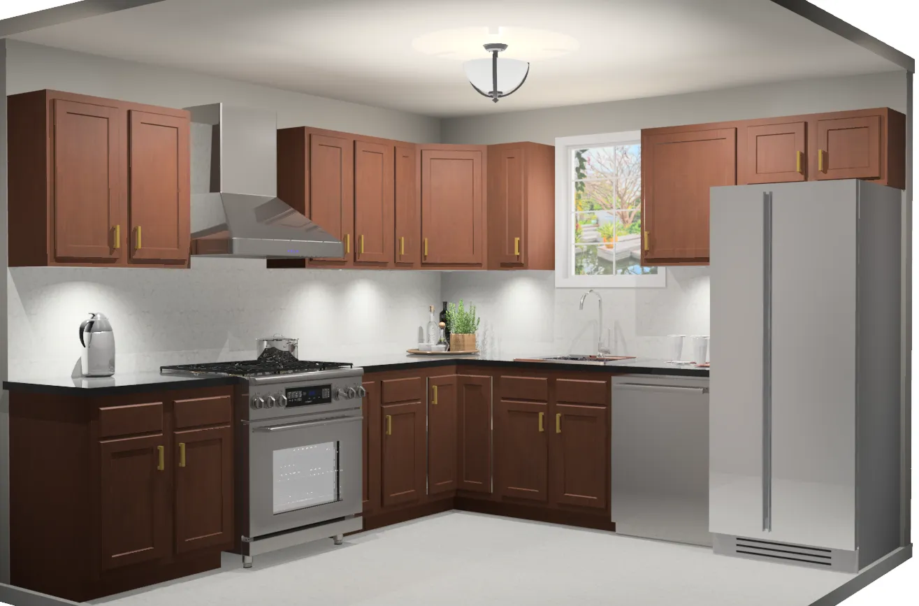 10x10 L-Shape Kitchen Layout Design - Glenwood Shaker Cabinets