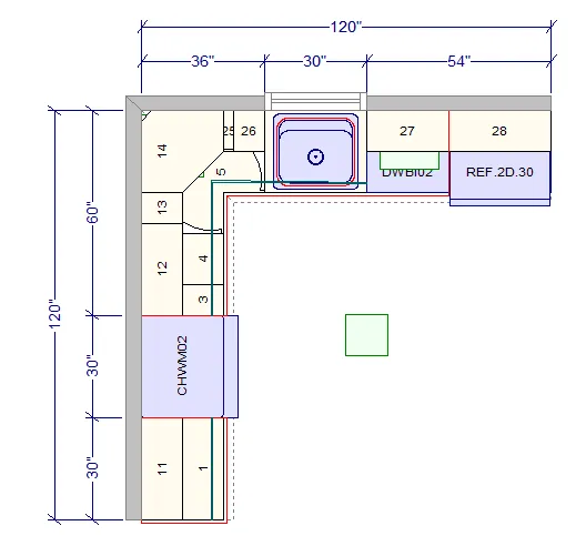 10x10 L-Shape Kitchen Layout Design - Glenwood Shaker Cabinets