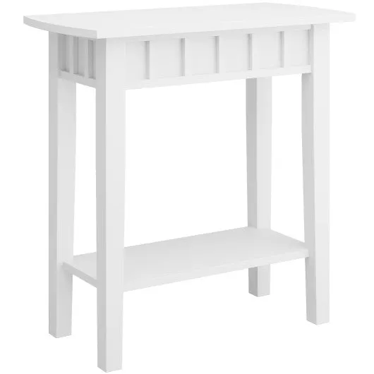 2-Tier Narrow Wood End Table with Storage Shelf for Small Spaces-White