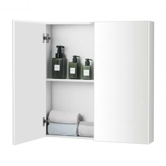 2-Tier Wall-Mounted Storage Cabinet with Double Mirror Doors