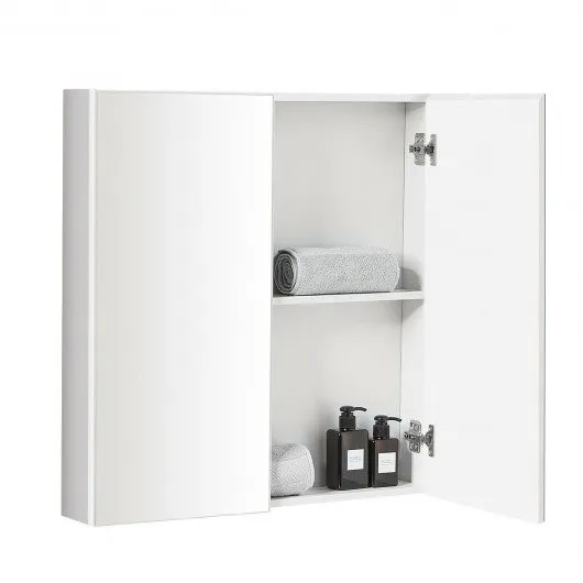 2-Tier Wall-Mounted Storage Cabinet with Double Mirror Doors