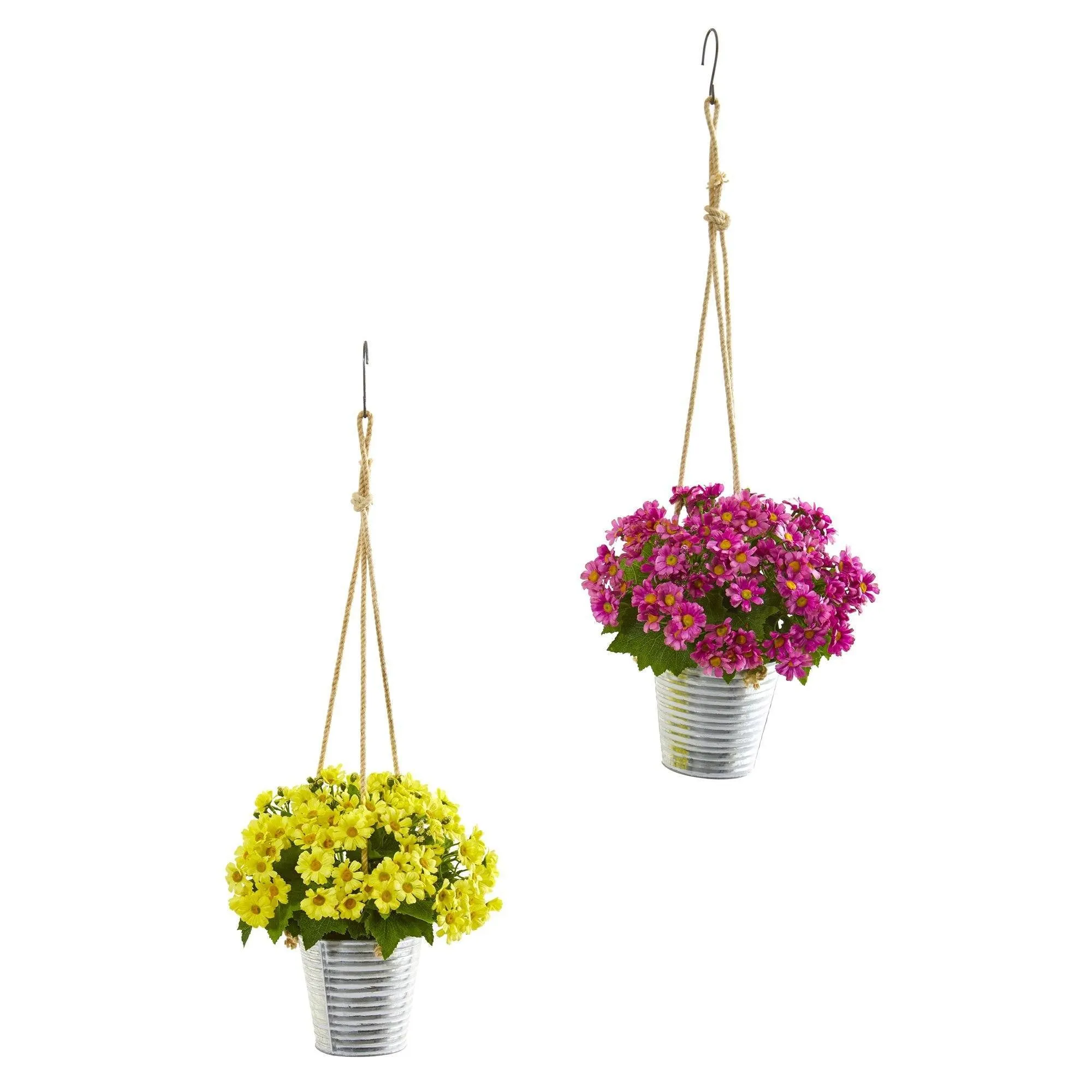 24” Daisy Arrangement in Hanging Bucket (Set of 2)