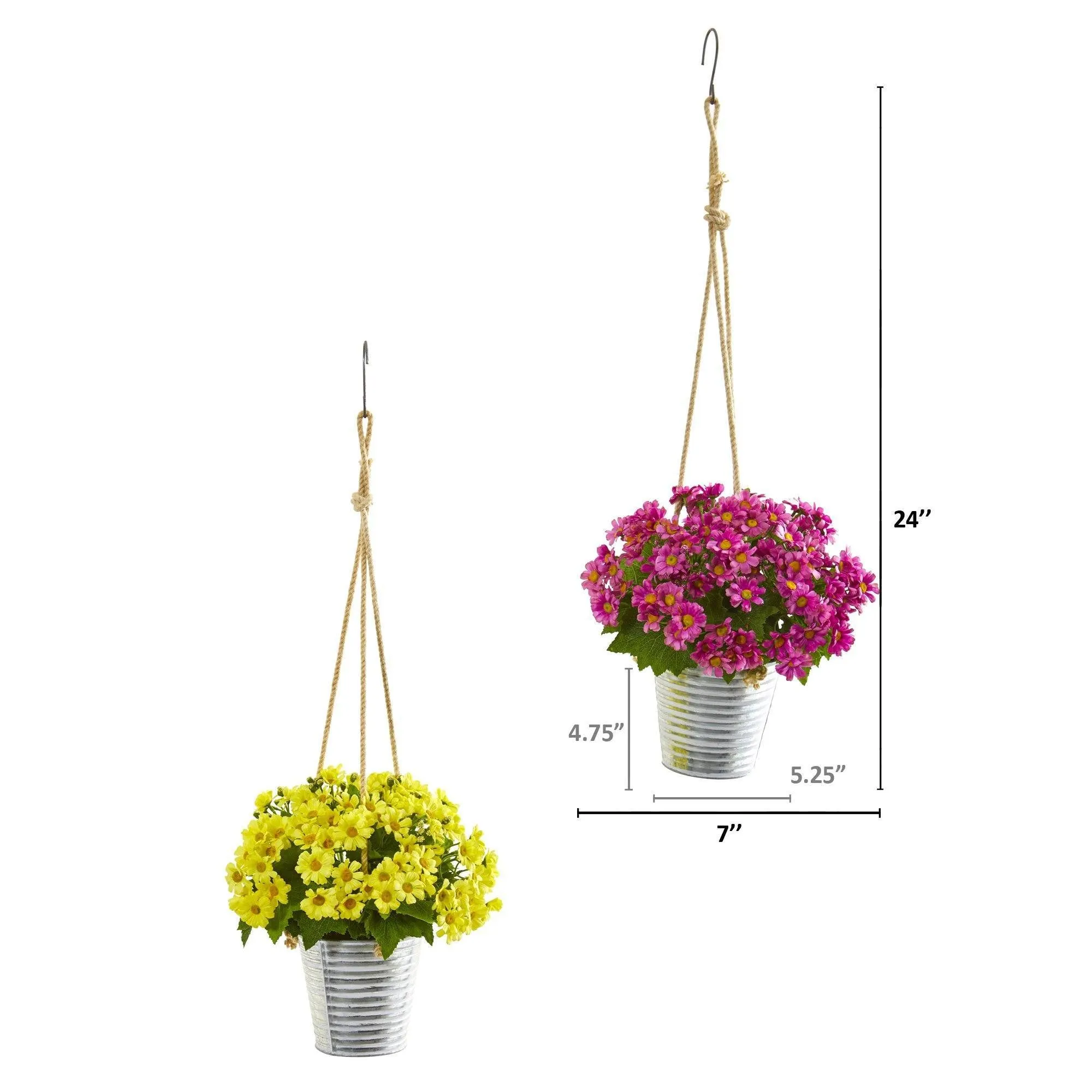 24” Daisy Arrangement in Hanging Bucket (Set of 2)