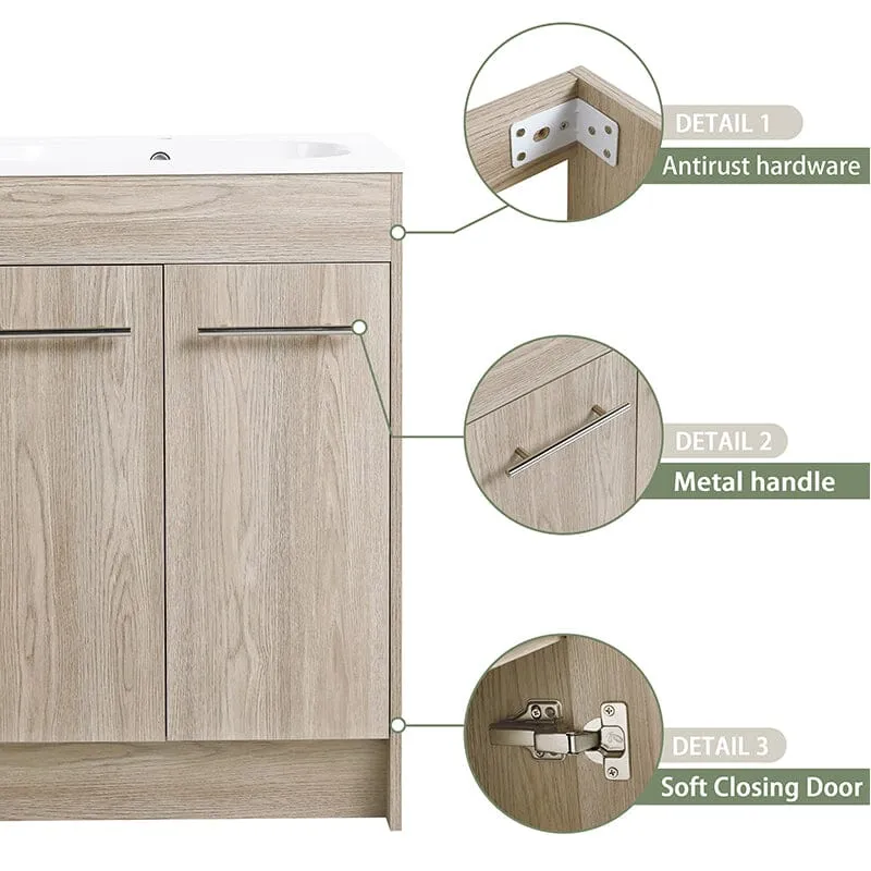 24-inch Freestanding Soft-Close Bathroom Vanity Cabinet with Sink