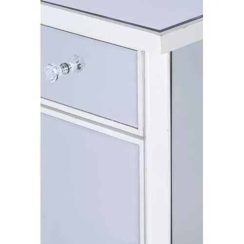 24.75" X 19" X 39.75" Antique White MDF Wood Mirrored Glass Accent Table with Drawer and Door