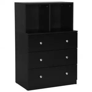 3 Drawer Dresser with Cubbies Storage Chest for Bedroom Living Room-Black