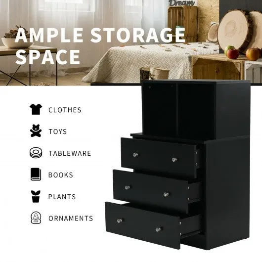 3 Drawer Dresser with Cubbies Storage Chest for Bedroom Living Room-Black