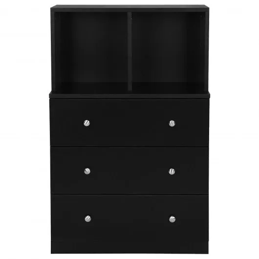 3 Drawer Dresser with Cubbies Storage Chest for Bedroom Living Room-Black