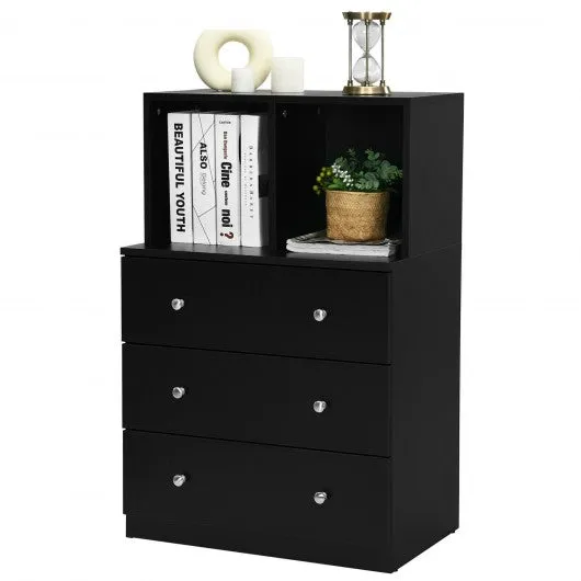 3 Drawer Dresser with Cubbies Storage Chest for Bedroom Living Room-Black