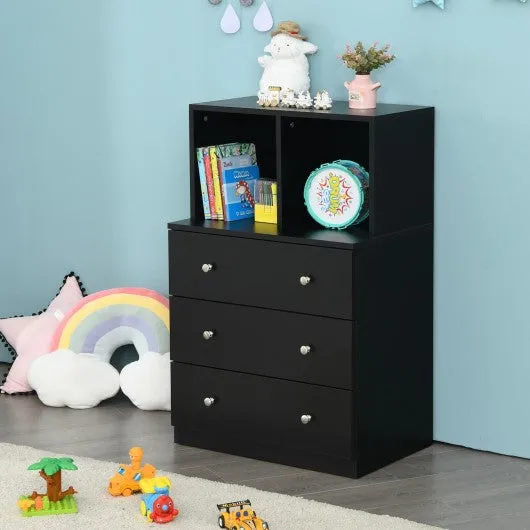 3 Drawer Dresser with Cubbies Storage Chest for Bedroom Living Room-Black