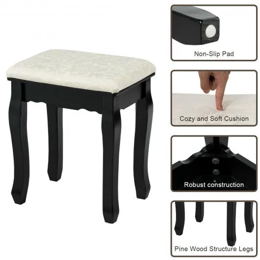 3 Drawers Lighted Mirror Vanity Dressing Table Stool Set-Black