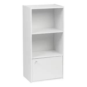 3-Tier Wood Storage Shelf with Door, White