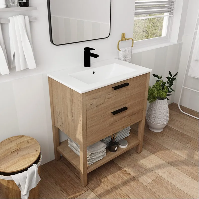 30-inch Freestanding Plywood Bathroom Vanity With Tops and 2 Drawers