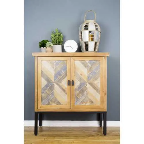 31.5" X 15" X 33.8" Elm with Gray Iron Wood MDF 2 Drawer 2 Door Parquet Sideboard