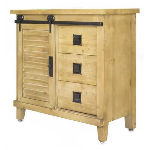 31" X 15" X 30" Natural Wood Iron  Wood  MDF Accent Cabinet with  Doors and  Drawers