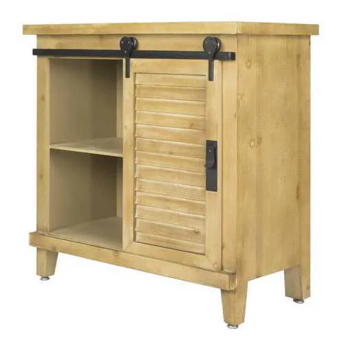 31" X 15" X 30" Natural Wood Iron  Wood  MDF Accent Cabinet with  Doors and  Drawers