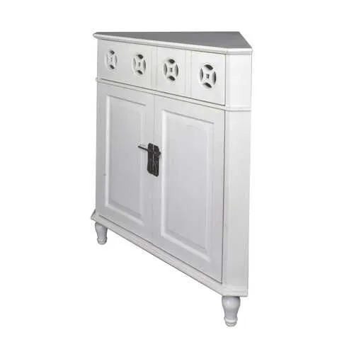 31" X 17" X 32" White MDF  Wood Drawer and Door Corner Cabinet