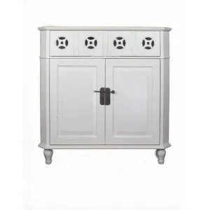 31" X 17" X 32" White MDF  Wood Drawer and Door Corner Cabinet