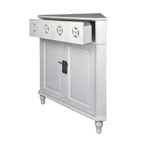 31" X 17" X 32" White MDF  Wood Drawer and Door Corner Cabinet