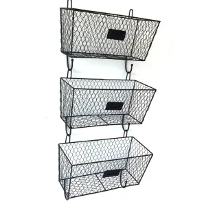 3pcs Wire Letter Mail Mount Metal Rack Basket Vintage Triple Organizer Black Wall Mount Metal Wire Storage Mesh Bin for Kitchen Bathroom Laundry Closet Garage RT