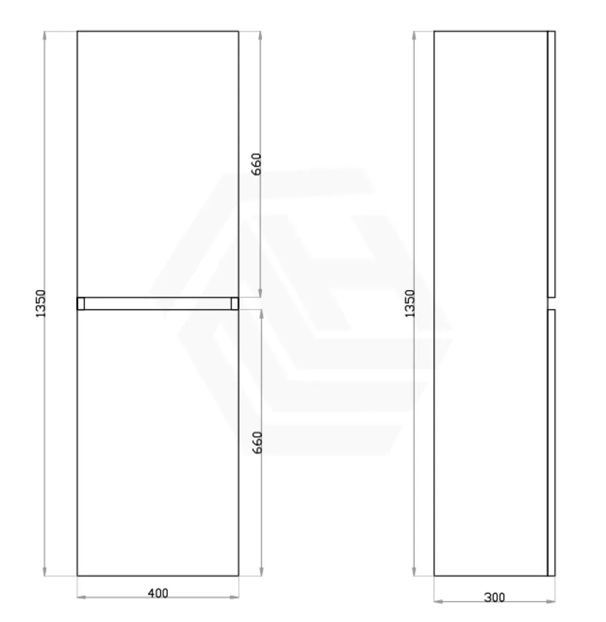 400x300x1350mm Wall Hung Bathroom Cabinet Tall Boy Dark Grey Wood Grain PVC Vacuum Filmed MDF Board