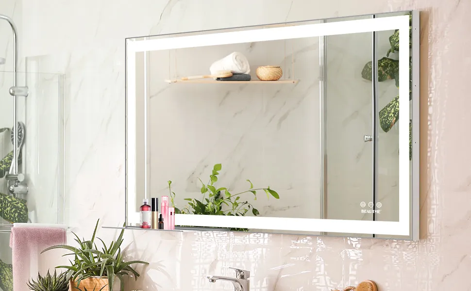 48x24 inch LED Bathroom Vanity Mirror Wall Mounted Adjustable White/Warm/Natural Lights Anti-Fog Touch Switch with Memory Modern Smart Large Bathroom Mirrors