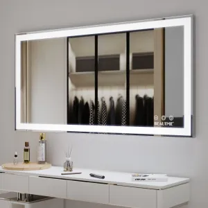 48x24 inch LED Bathroom Vanity Mirror Wall Mounted Adjustable White/Warm/Natural Lights Anti-Fog Touch Switch with Memory Modern Smart Large Bathroom Mirrors