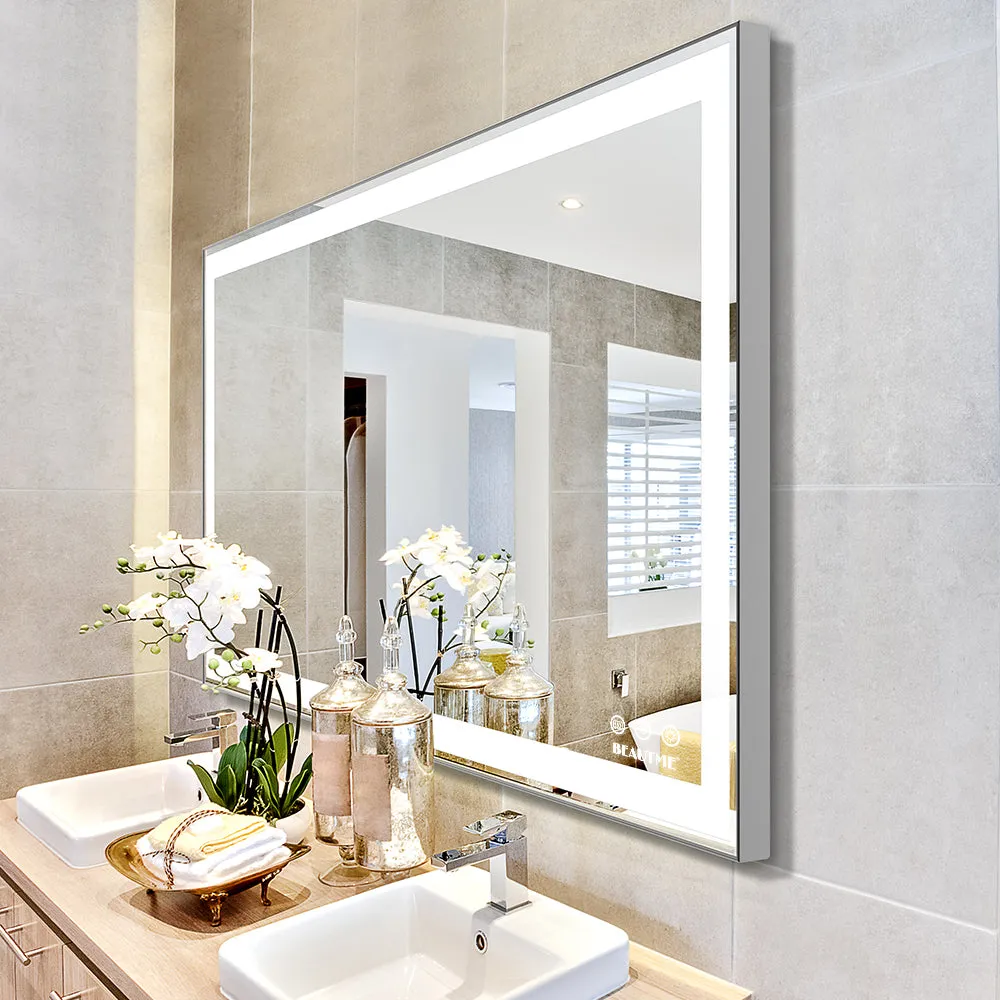 48x24 inch LED Bathroom Vanity Mirror Wall Mounted Adjustable White/Warm/Natural Lights Anti-Fog Touch Switch with Memory Modern Smart Large Bathroom Mirrors