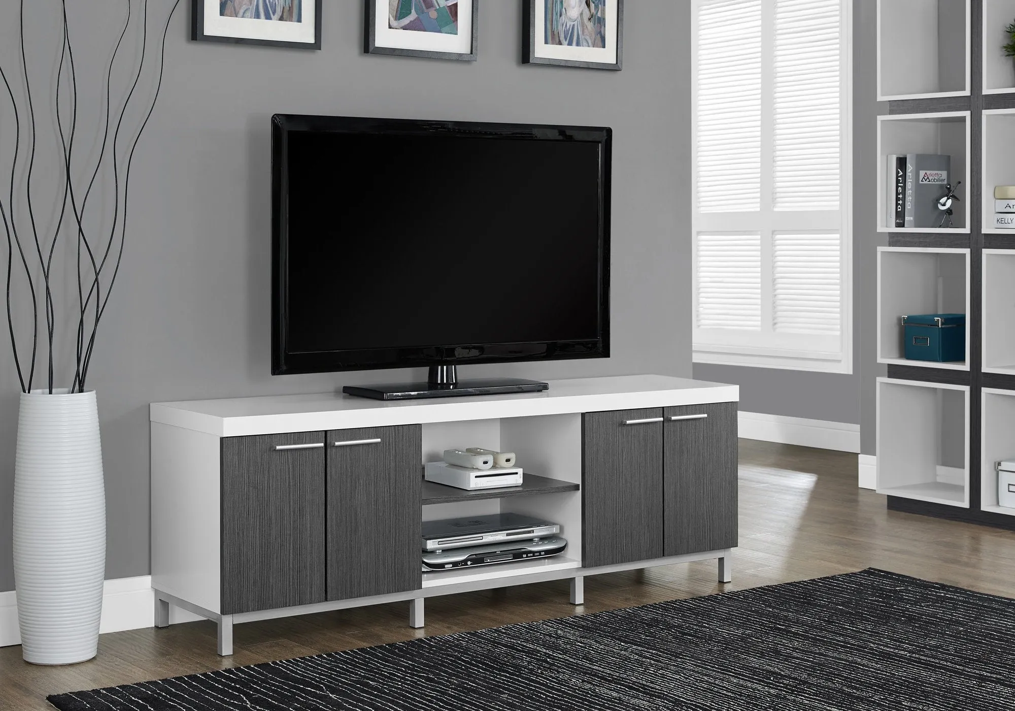 60"L White Grey Tv Stand