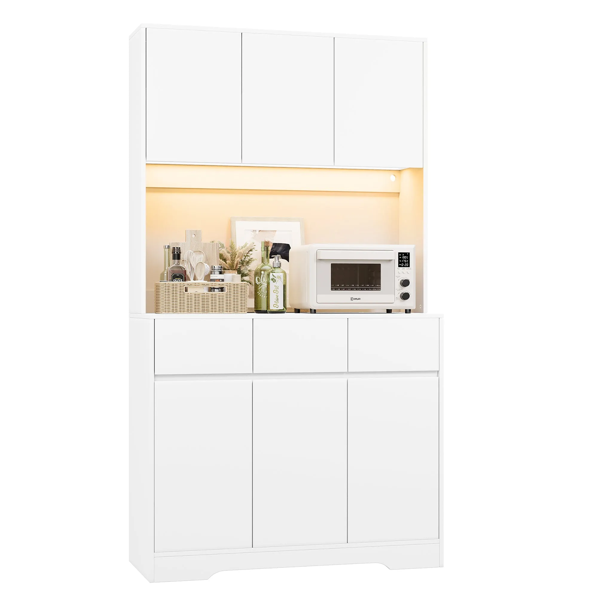 71.3 inch Kitchen Pantry, High Storage Cabinet with LED light and Charge Station