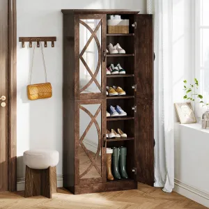 8-Tier Shoe Rack, Vintage Shoe Storage Cabinet With 4 Mirrored Doors