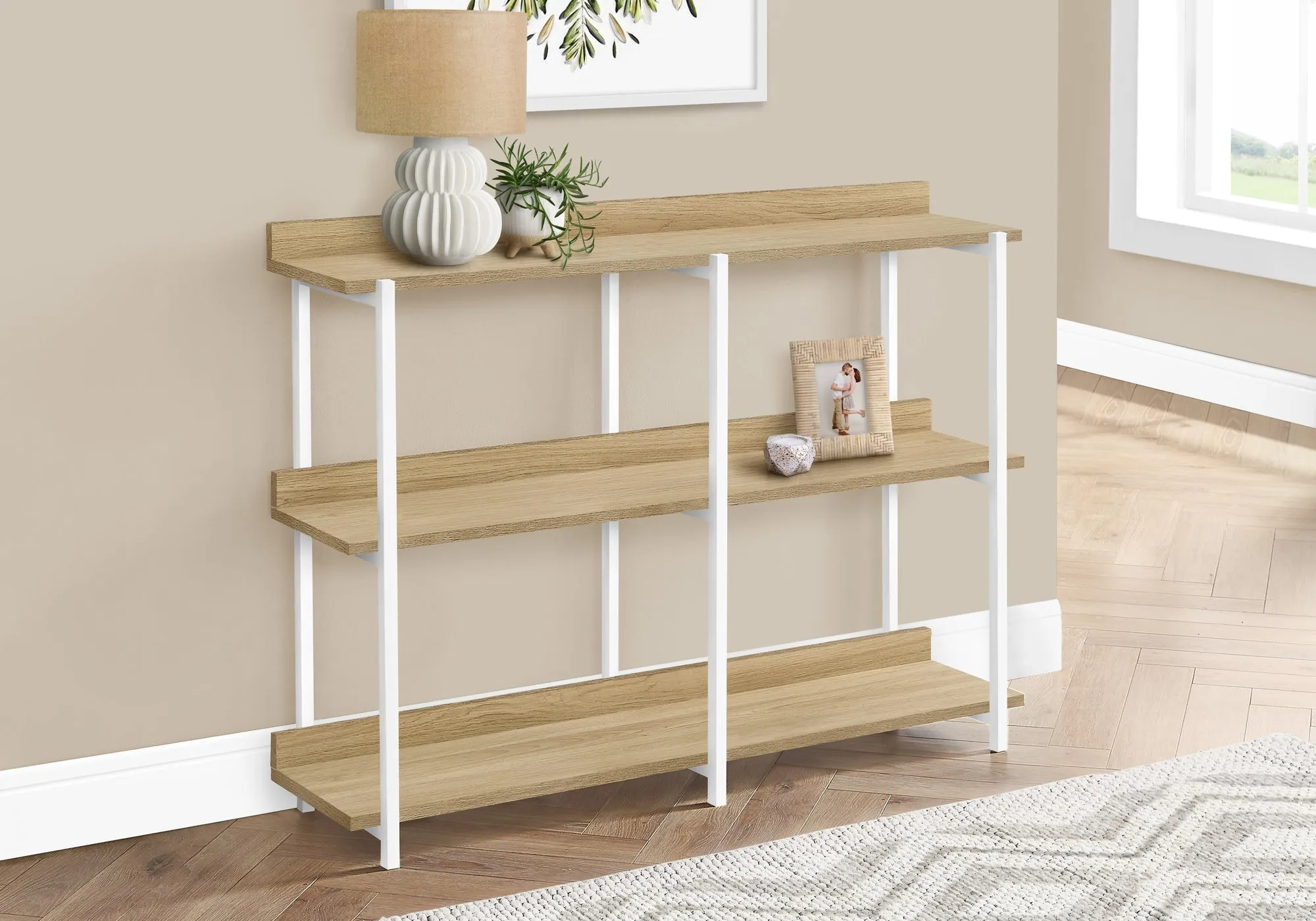 Accent Table - 48"L / Natural / White Metal Hall Console