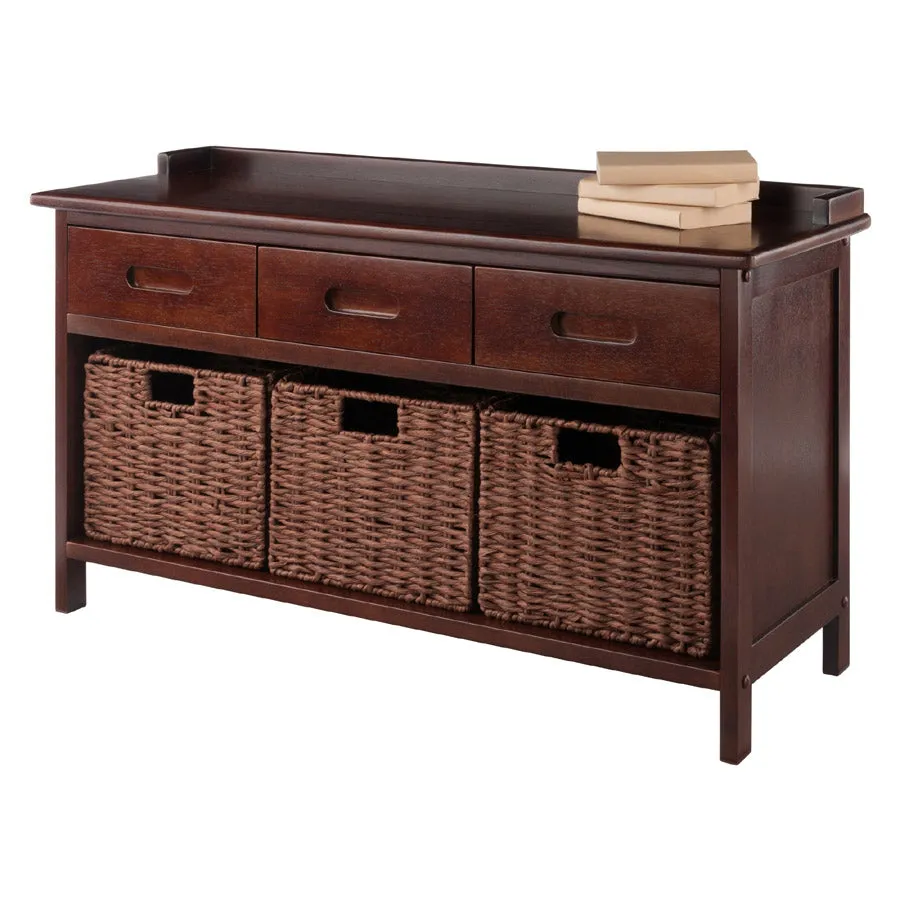 Adriana Storage Bench with 3 Wicker Baskets - Walnut