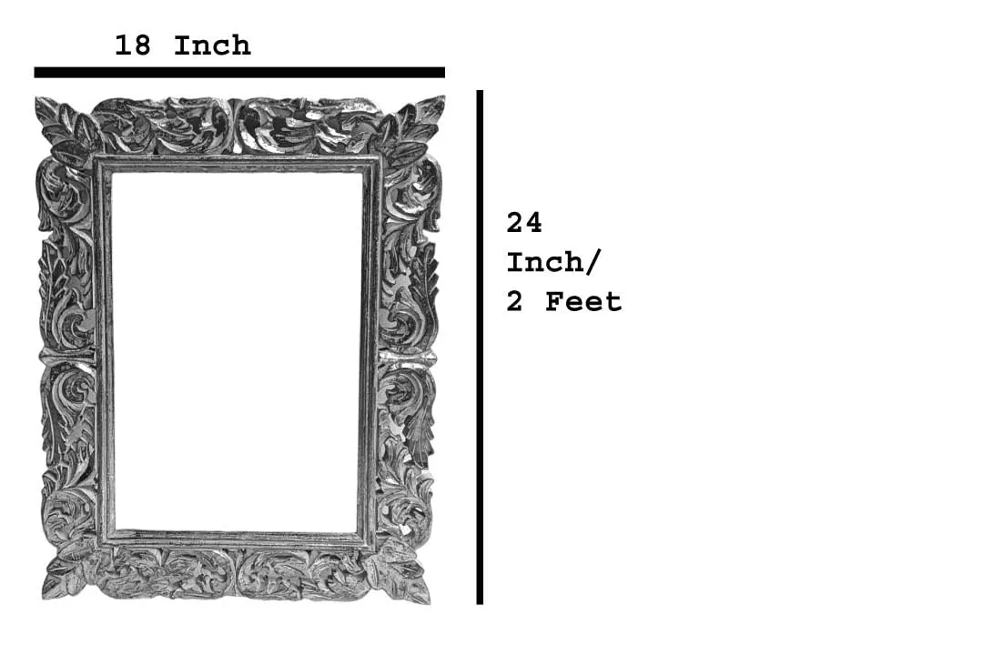 AESTHETIC DECOR Wooden Antique Handcrafted Mirror Frame Rectangle Shape Wall Mount for Makeup and Dressing (24"x18") Inches White Distress (White Gold)