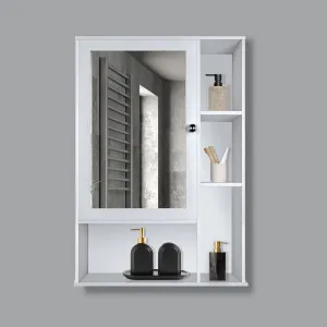 Aesthetic Wooden Bathroom Cabinet Mirror with 6 Spacious Shelves with White Finish