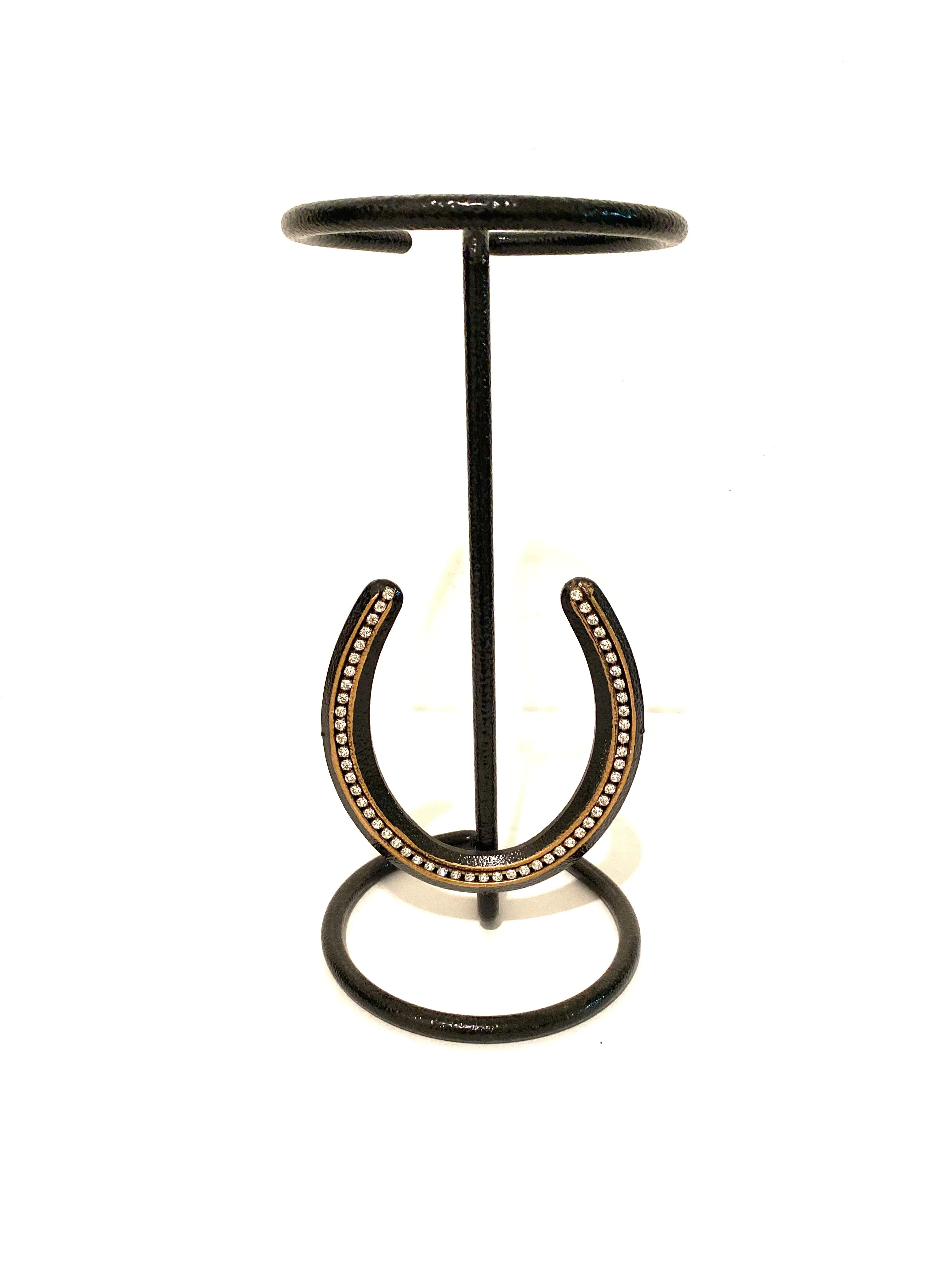 American Made Cowboy Hat Stand with Genuine Rhinestone Horse Shoe Black