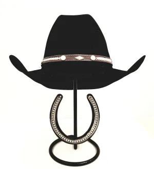 American Made Cowboy Hat Stand with Genuine Rhinestone Horse Shoe Black