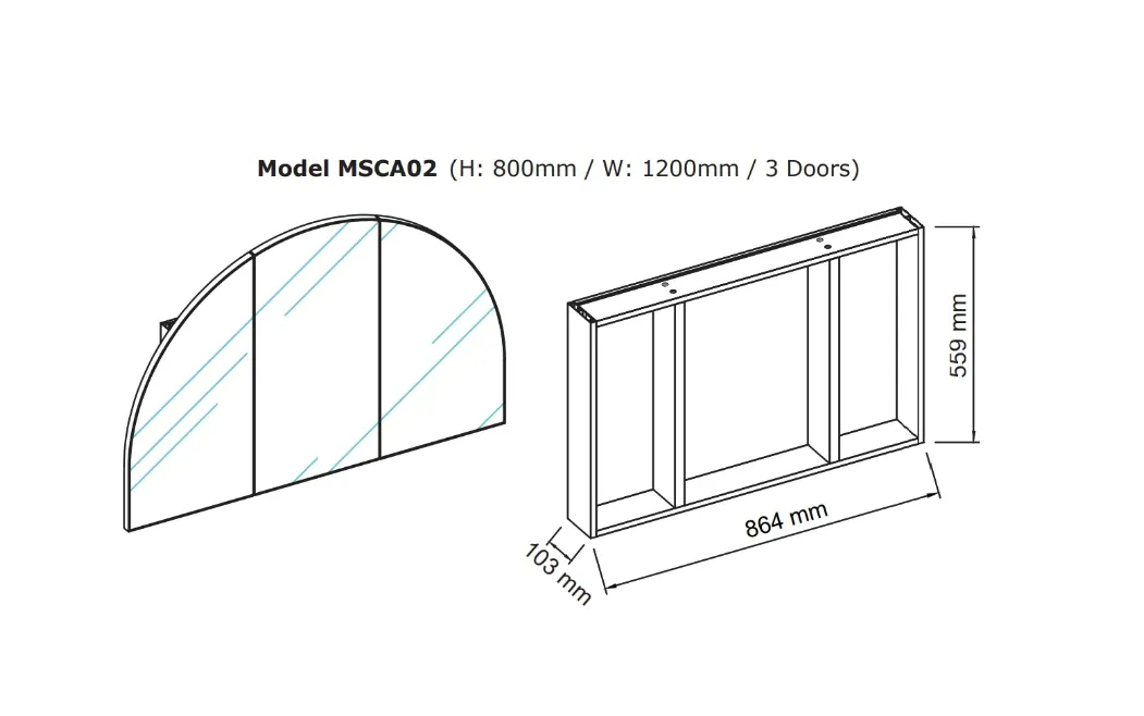 Arch Mirror Cabinet 800 X 1200 MM Black