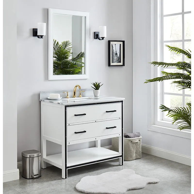 Axel Dove White Freestanding Vanity Cabinet with Single Basin Integrated Sink and Countertop - Two Drawers (37" x 34.5" x 22")