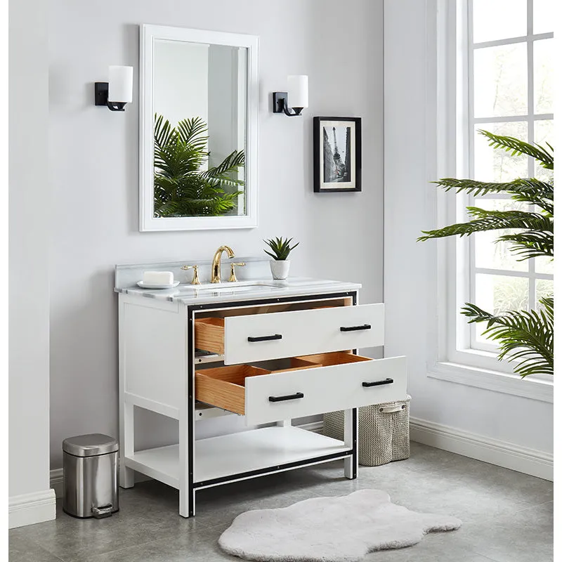 Axel Dove White Freestanding Vanity Cabinet with Single Basin Integrated Sink and Countertop - Two Drawers (37" x 34.5" x 22")