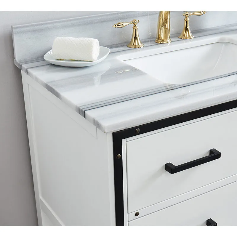 Axel Dove White Freestanding Vanity Cabinet with Single Basin Integrated Sink and Countertop - Two Drawers (37" x 34.5" x 22")