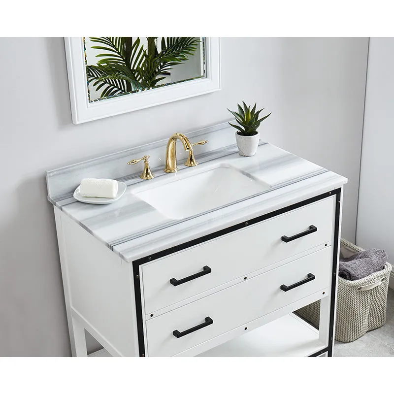 Axel Dove White Freestanding Vanity Cabinet with Single Basin Integrated Sink and Countertop - Two Drawers (37" x 34.5" x 22")