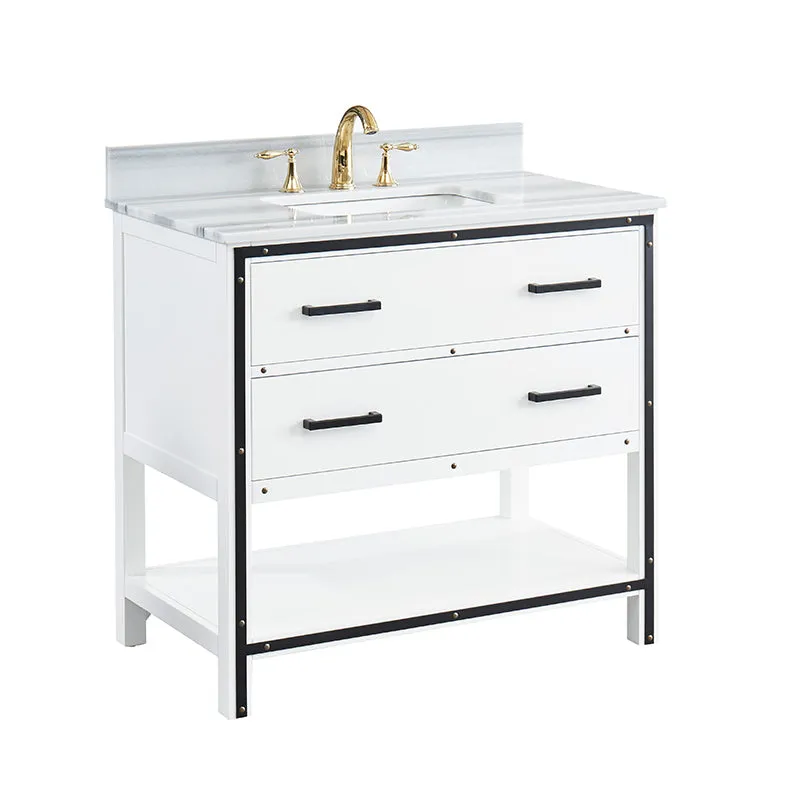 Axel Dove White Freestanding Vanity Cabinet with Single Basin Integrated Sink and Countertop - Two Drawers (37" x 34.5" x 22")