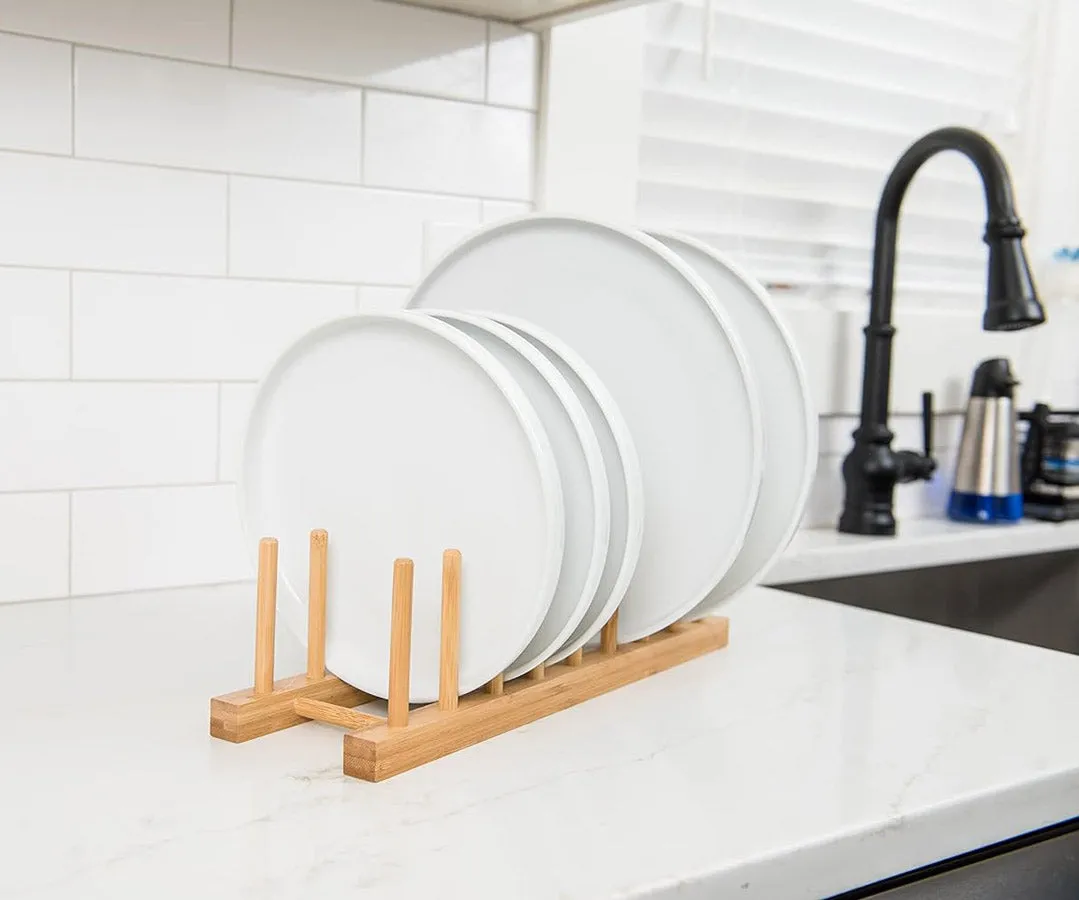 Bamboo Wood Plate Rack