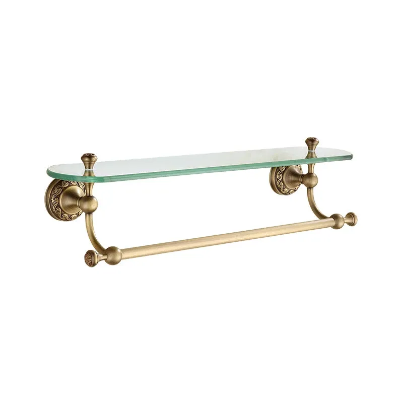 Bathroom Accessory Antique Brass Collection Glass Shelf with Towel Bar