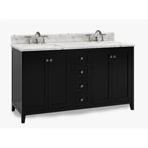 Beck Espresso Freestanding Vanity Cabinet with Double Basin Integrated Sink and Countertop - Four Doors, Four Drawers (61" x 34.5" x 22")