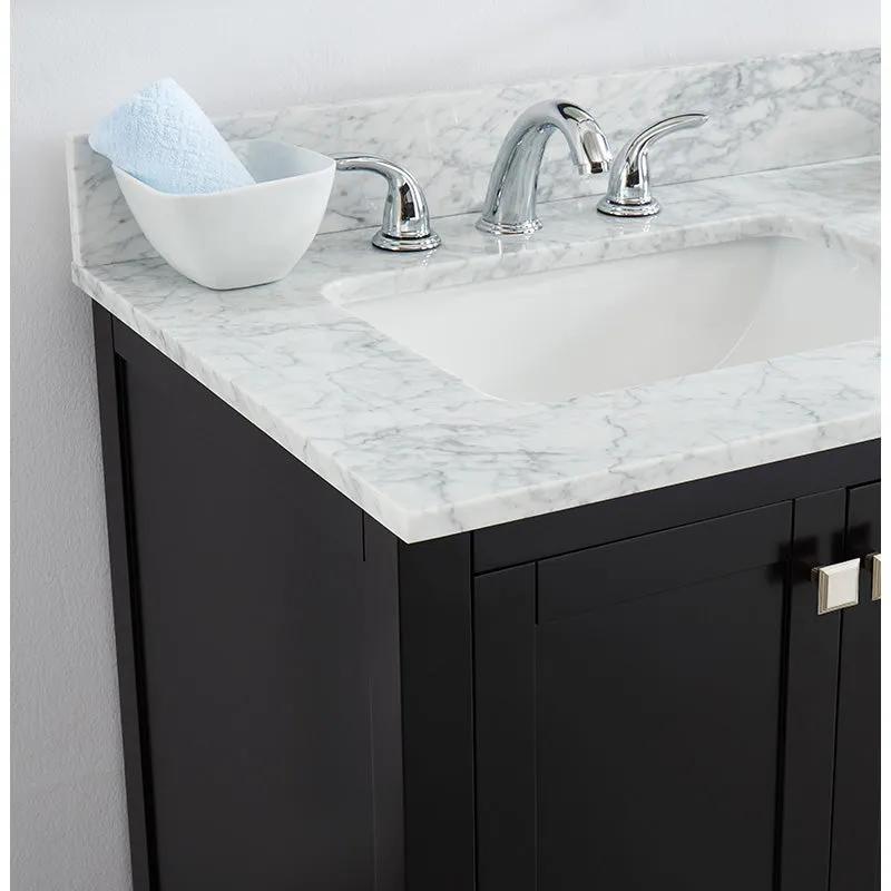 Beck Espresso Freestanding Vanity Cabinet with Double Basin Integrated Sink and Countertop - Four Doors, Four Drawers (61" x 34.5" x 22")