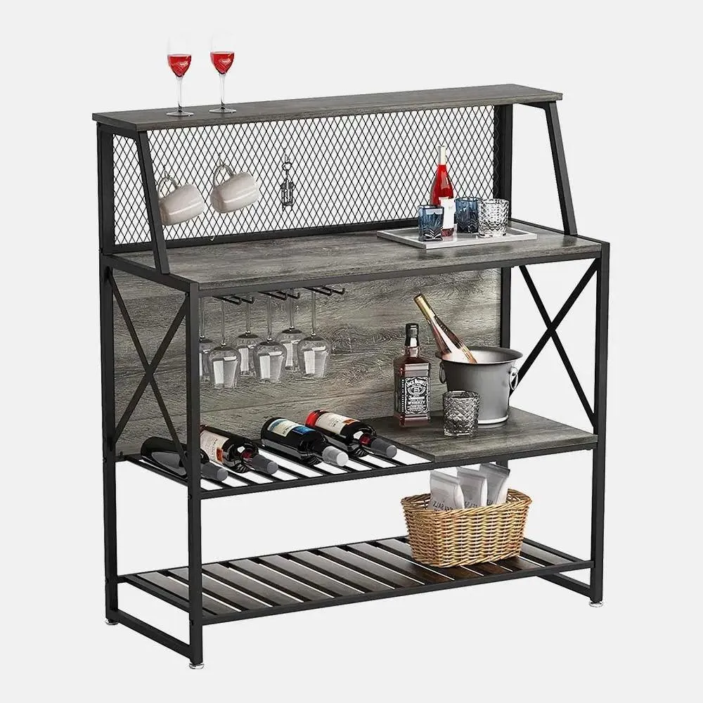 Bestier Coffee Bar Storage Cabinet with Mesh Panel and Wine Rack